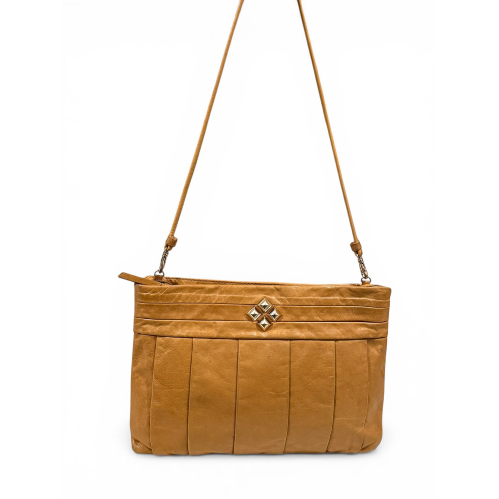 Vintage Y2K Gianni Bini Cognac Tan Leather Clutch Shoulder Bag Stud Detail Purse - Picture 6 of 11